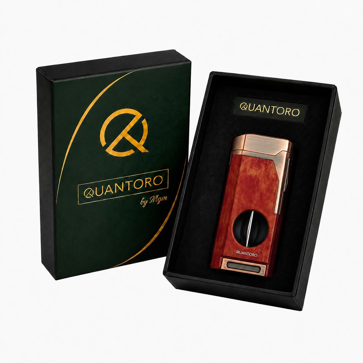 Quantoro Kesicili Dörtlü Jet Alev Brown Grain Puro Çakmağı: Ahşap Şıklığı, Quad Torch Gücü