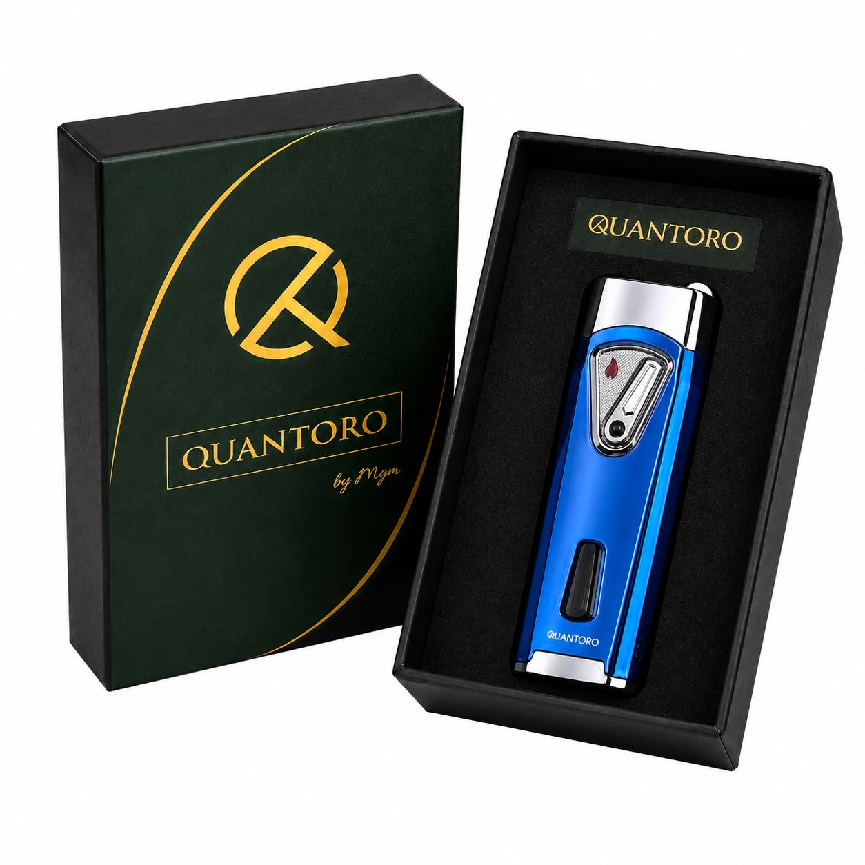 Quantoro Çift Jet Alev Ice Blue Puro Çakmağı: Parlak Tasarım, Güçlü Torch Performansı