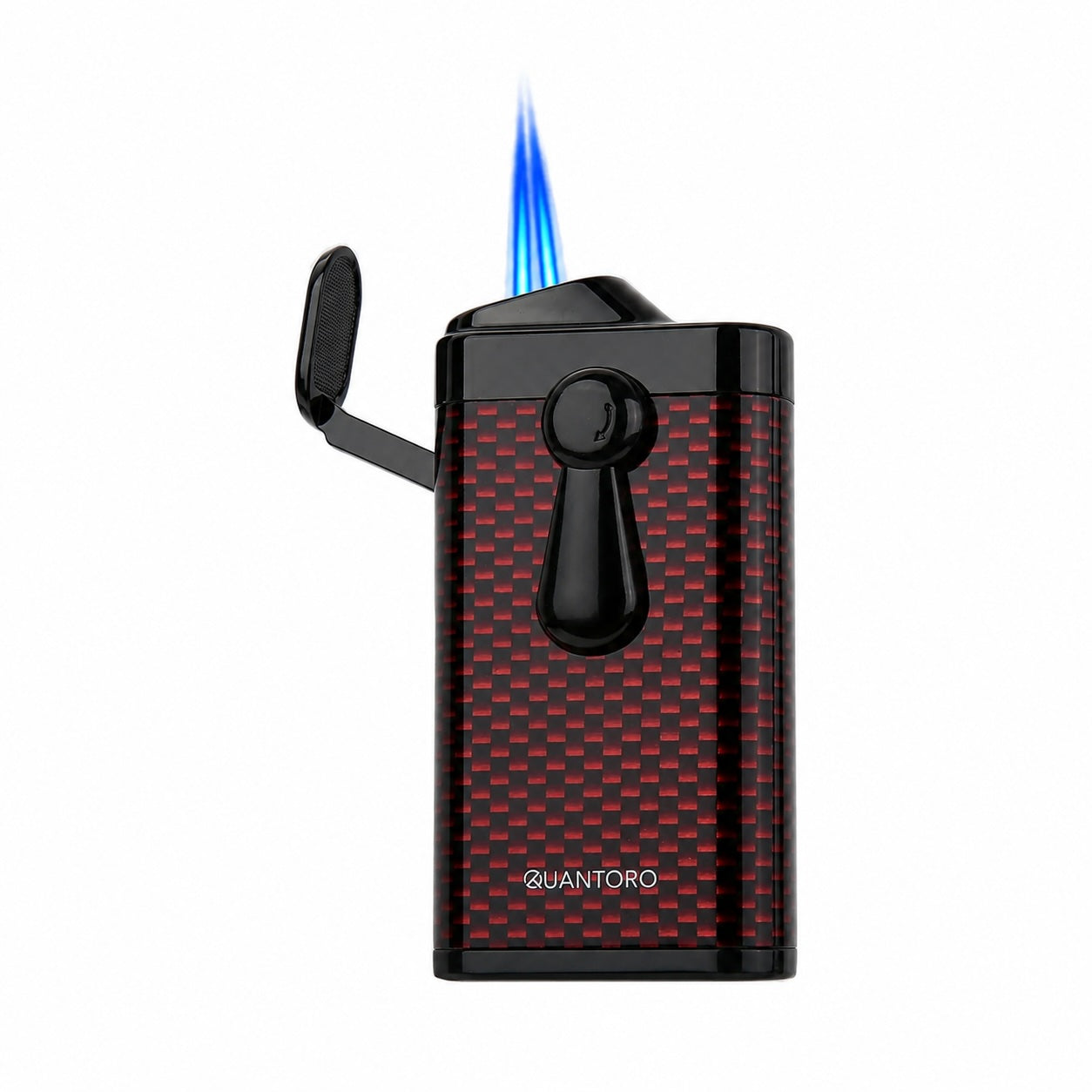Quantoro Delicili Çift Jet Alev Red Carbon Puro Çakmağı: Sportif Tasarım, Güçlü Torch Performansı